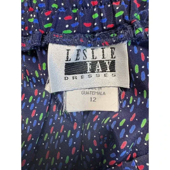 Leslie Fay Pleated Midi Skirt Women Size 12 Navy Blue Multi Good Vintage Dot - Picture 7 of 9
